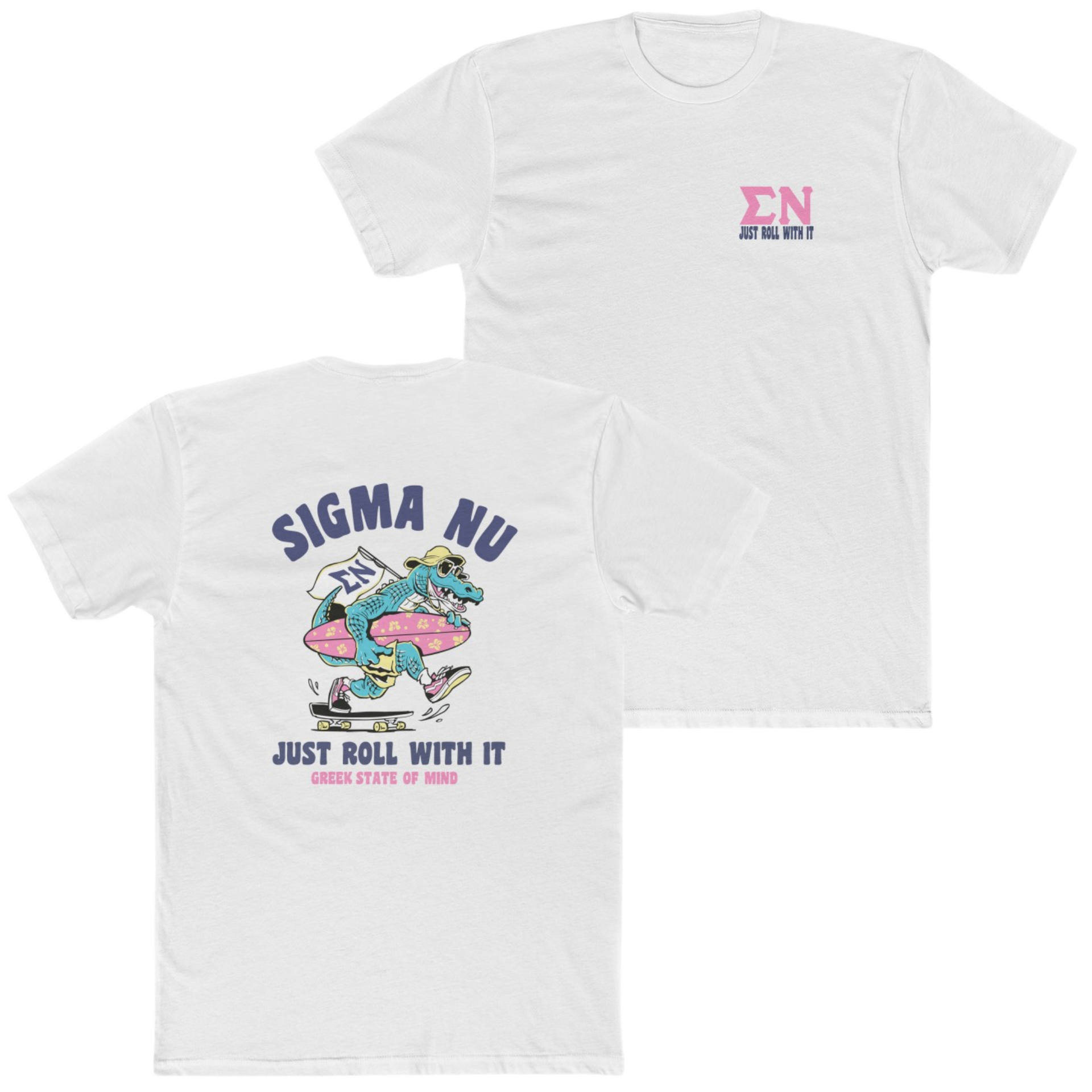 White Sigma Nu Graphic T-Shirt | Alligator Skater | Sigma Nu Clothing, Apparel and Merchandise 