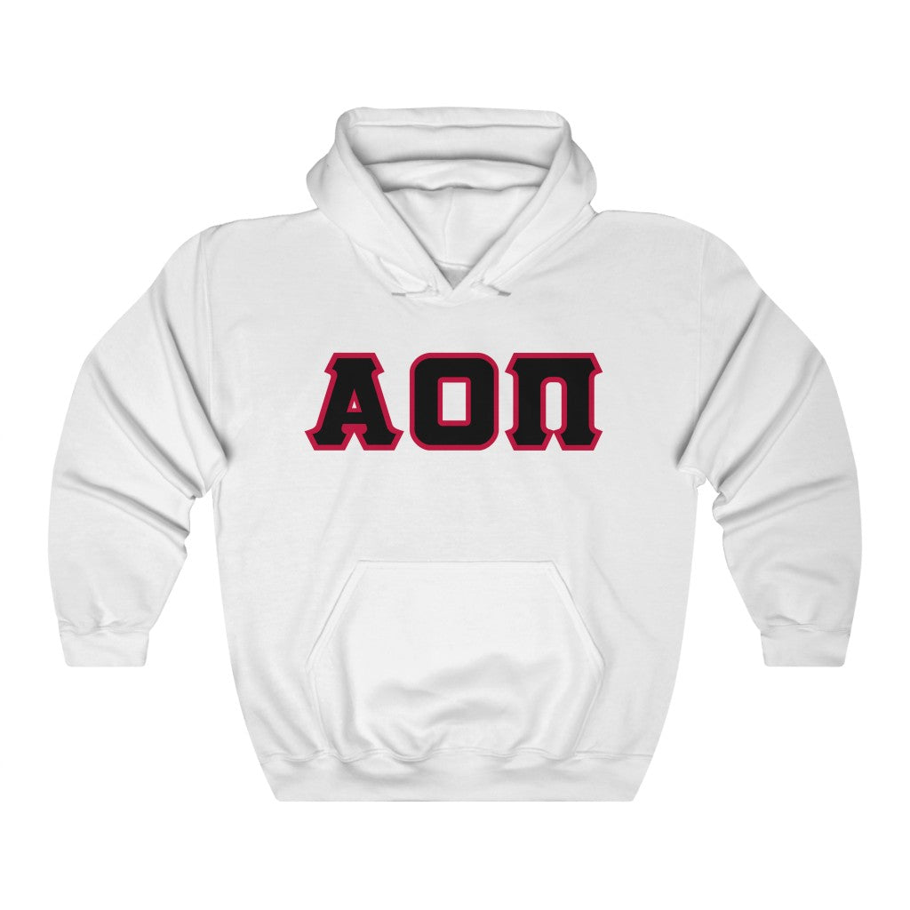 AOII Printed Letters | Black with Cardinal Border Hoodie