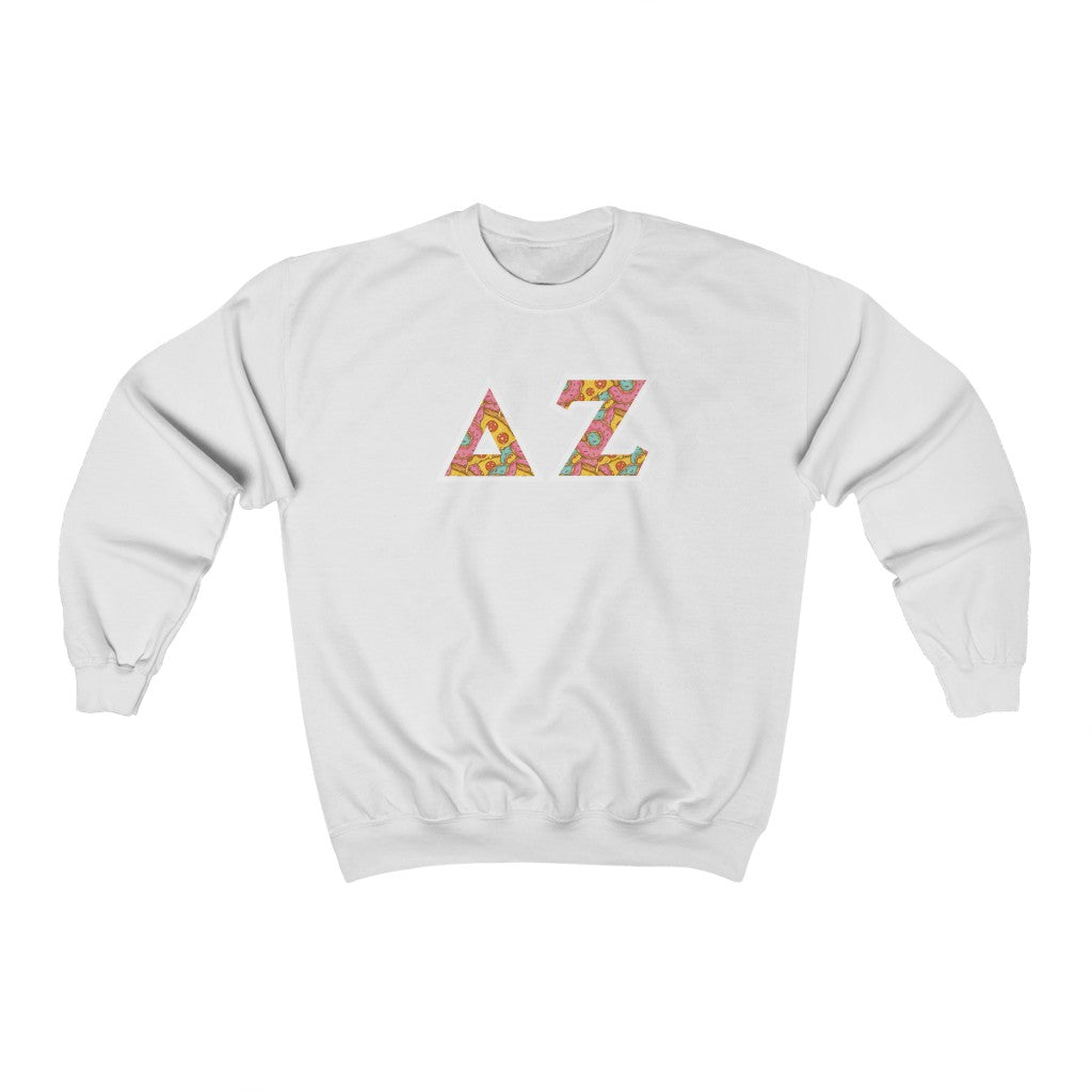 Delta Zeta Printed Letters | Pizza and Donuts Crewneck