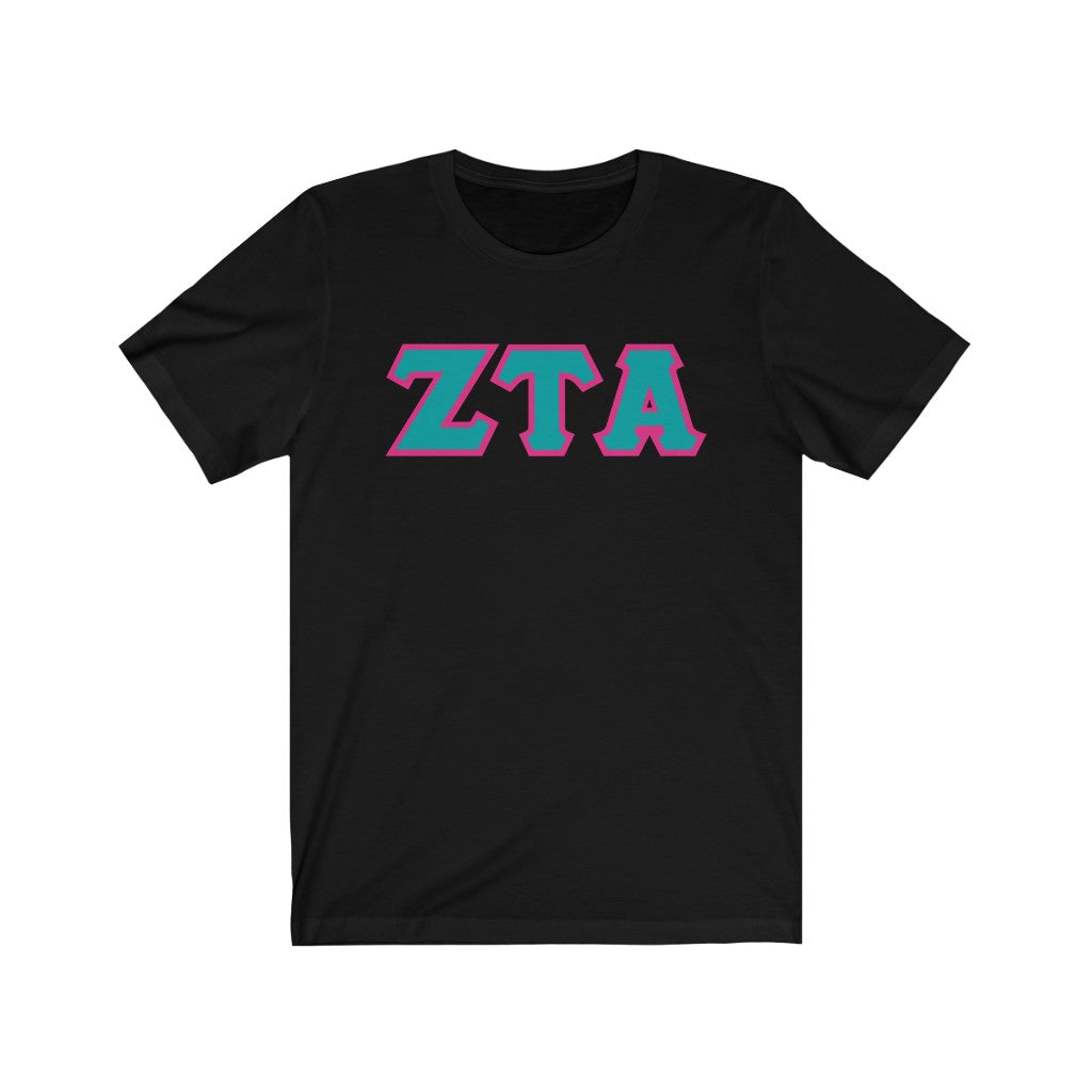ZTA Printed Letters | Turquoise & Hot Pink Border T-Shirt