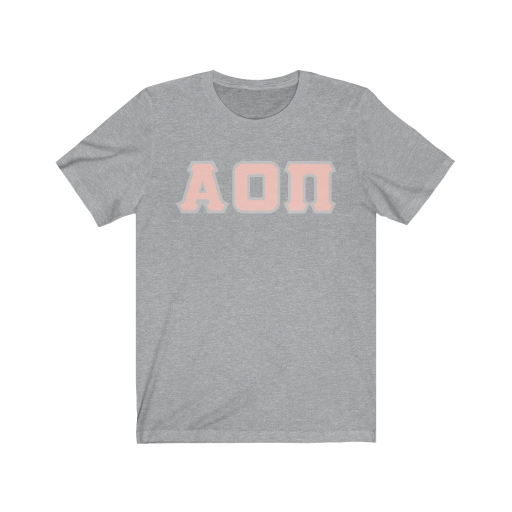 AOII Printed Letters | Peach with Grey Border T-Shirt