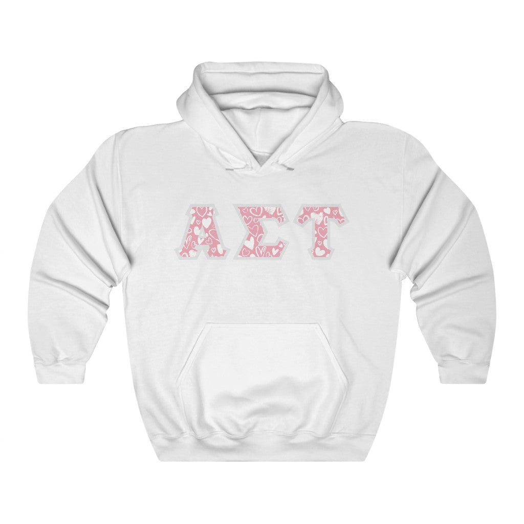 Alpha Sigma Tau Printed Letters | Chalky Hearts Hoodie