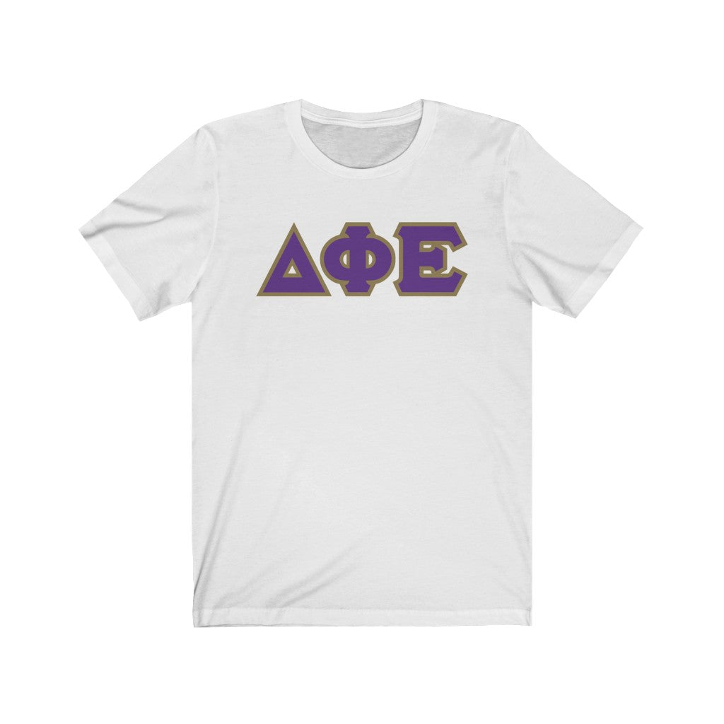 Delta Phi Epsilon Printed Letters | Purple with Gold Border T-Shirt