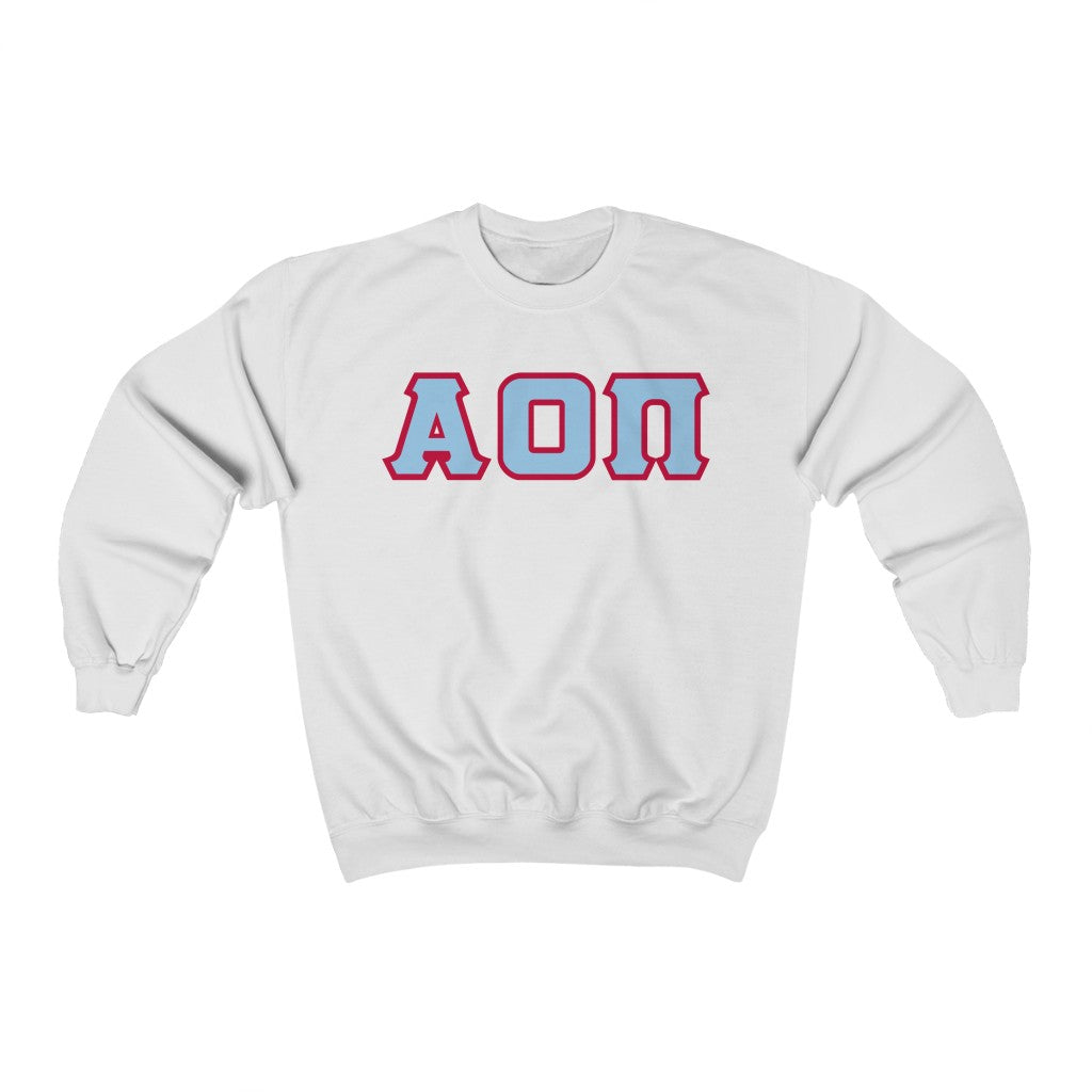 Alpha Omicron Pi Printed Letters | Light Blue with Red Border Crewneck