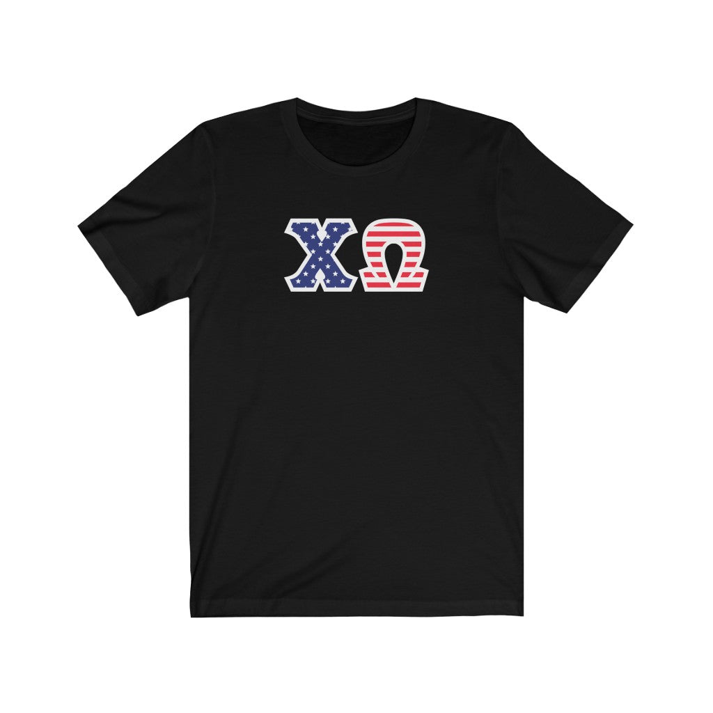 Chi Omega Printed Letters | American Flag T-Shirt