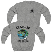 Grey Sigma Chi Graphic Crewneck Sweatshirt | Gone Fishing | Sigma Chi Fraternity Apparel