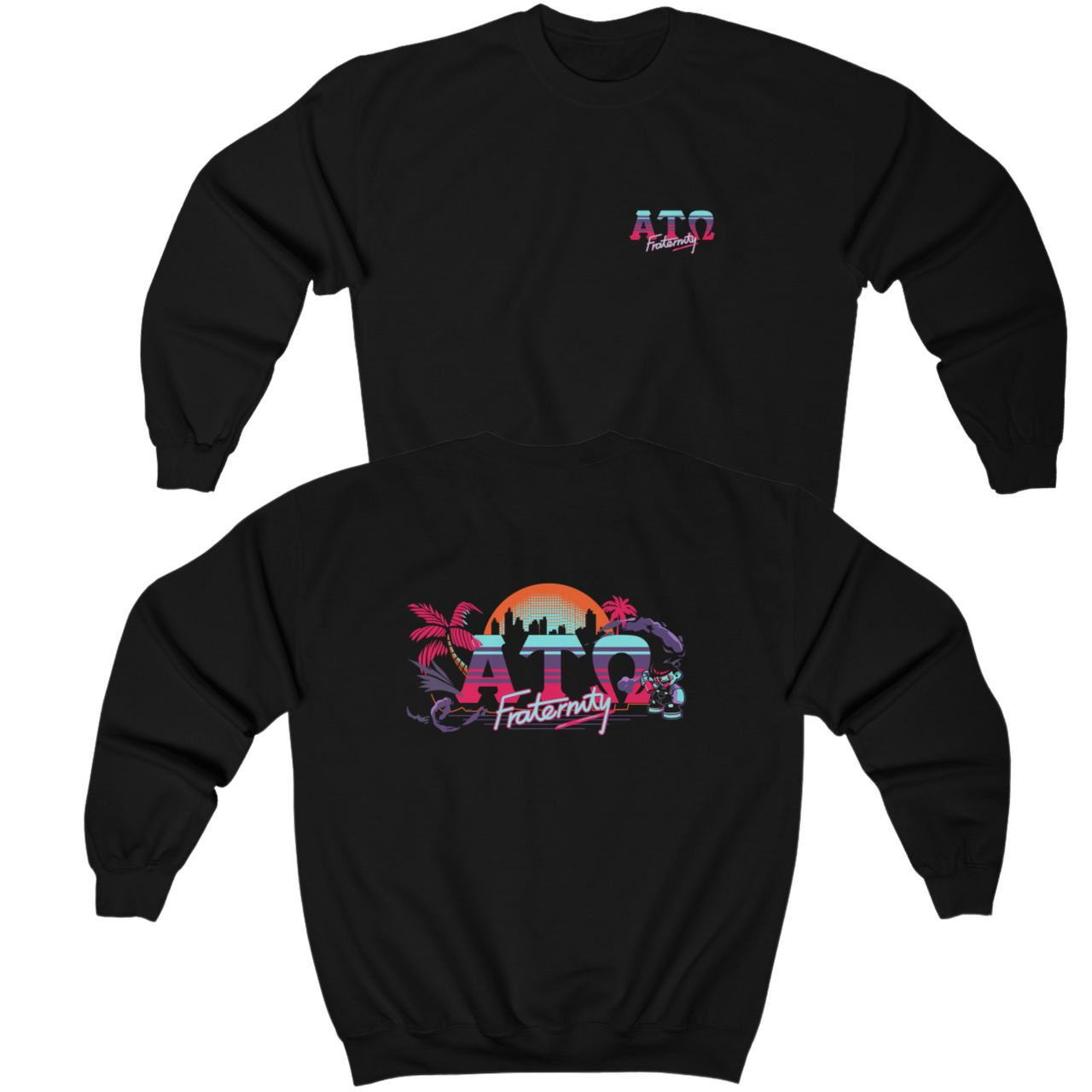 Black Alpha Tau Omega Graphic Crewneck Sweatshirt | Jump Street | Alpha Tau Omega Fraternity Merchandise 