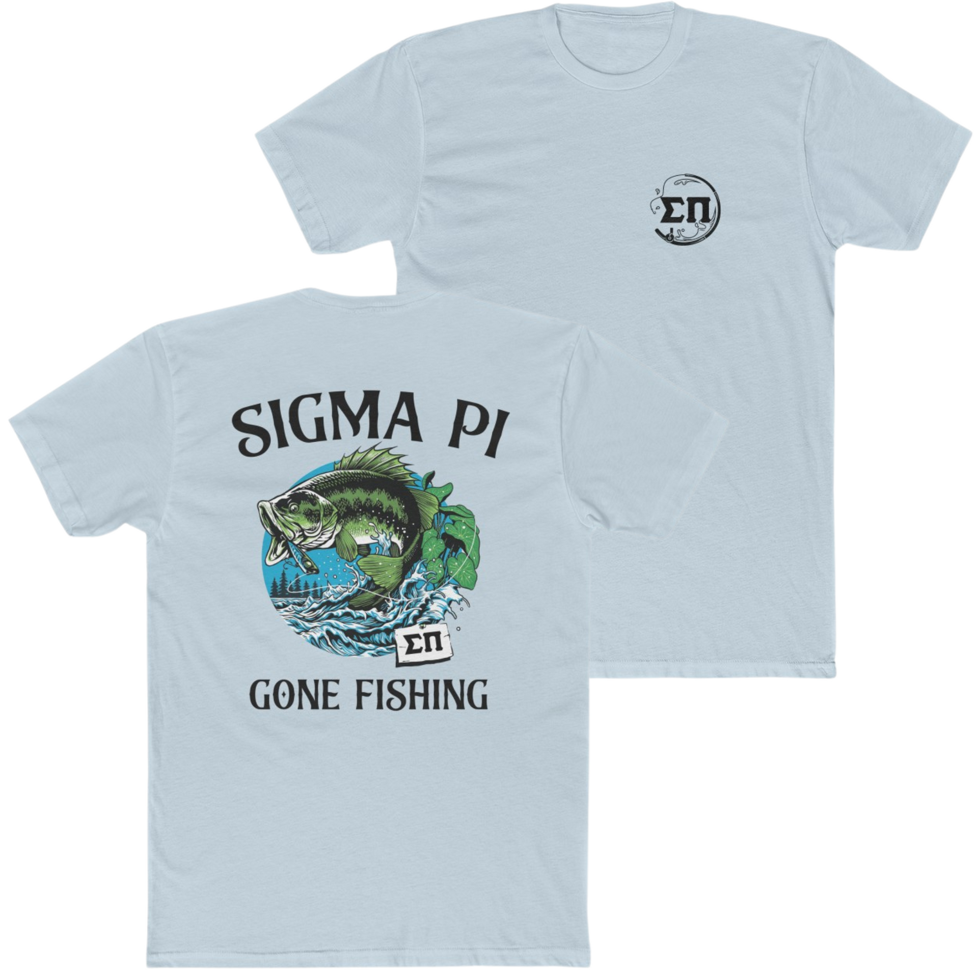 Light Blue Sigma Pi Graphic T-Shirt | Gone Fishing | Sigma Pi Apparel and Merchandise 