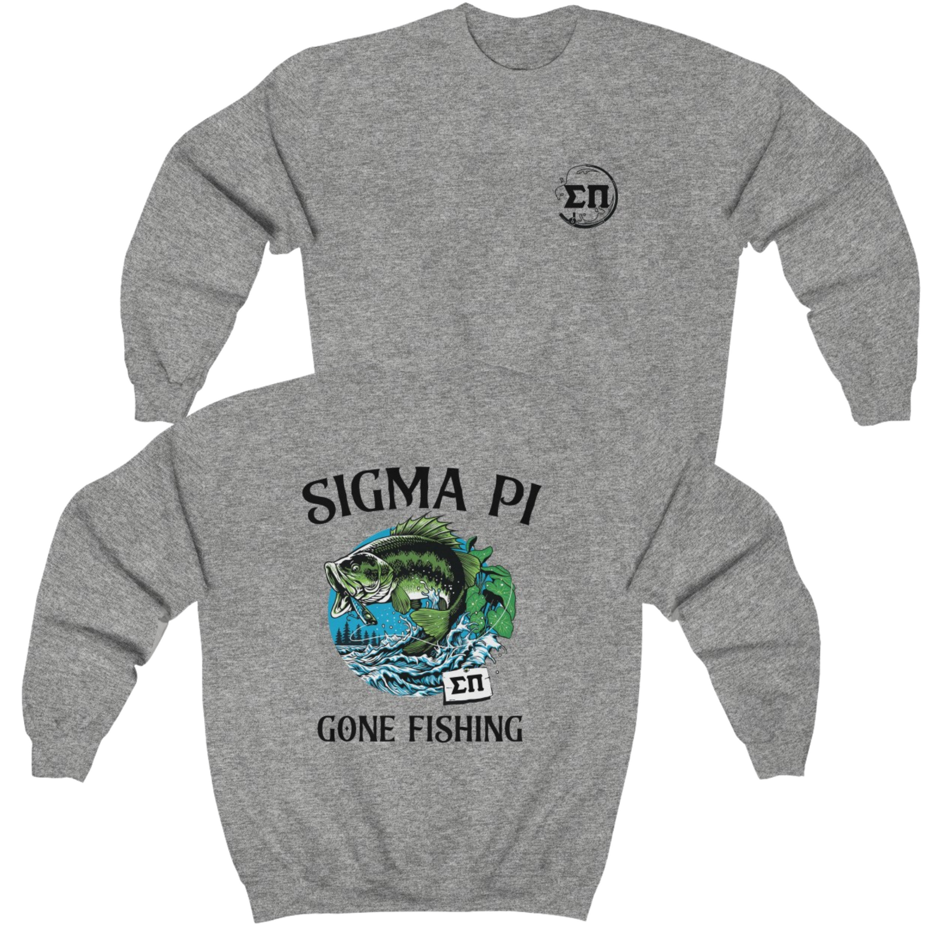 Grey Sigma Pi Graphic Crewneck Sweatshirt | Gone Fishing | Sigma Pi Apparel and Merchandise