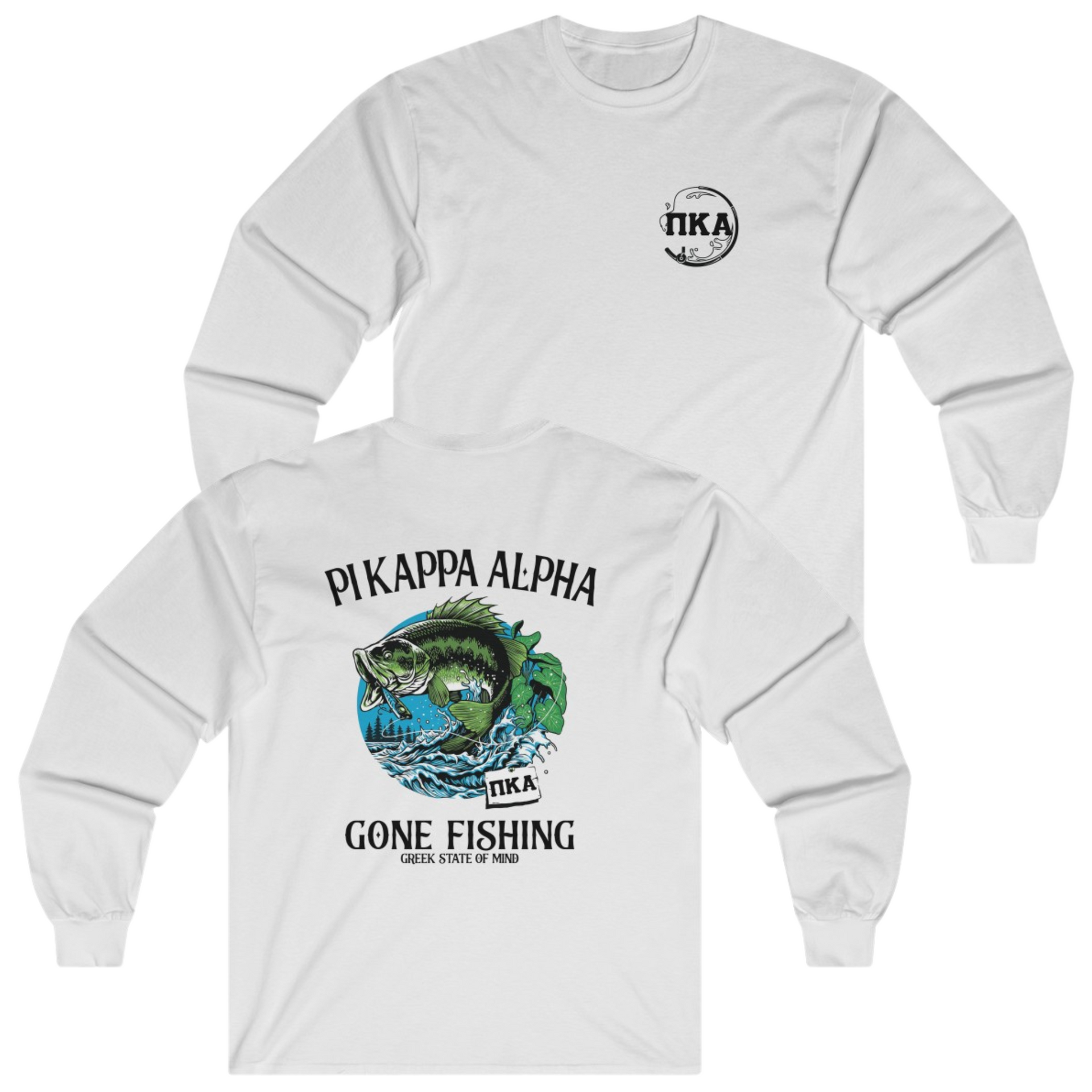 White Pi Kappa Alpha Graphic Long Sleeve T-Shirt | Gone Fishing | Pi kappa alpha fraternity shirt  