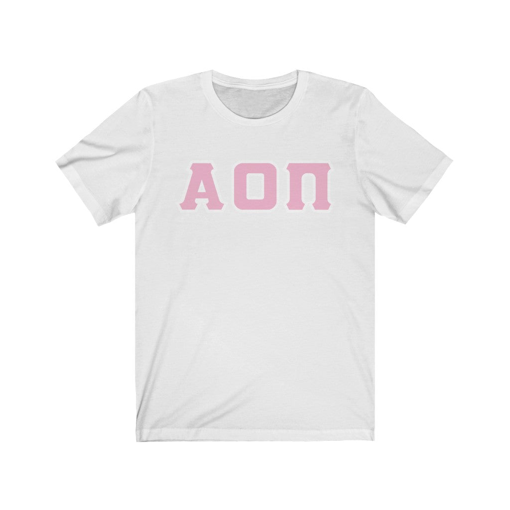 AOII Printed Letters | Pink with White Border T-Shirt
