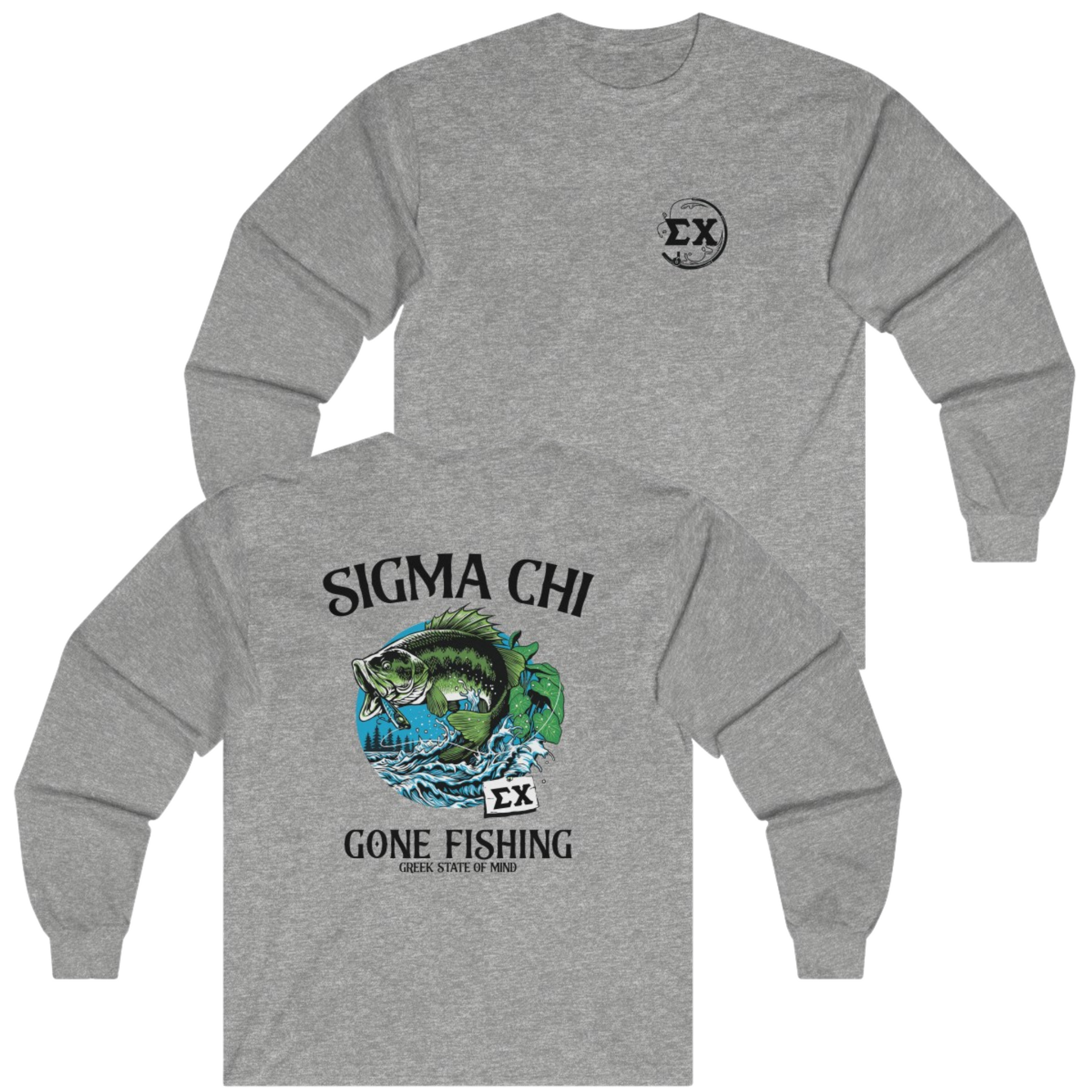 Grey Sigma Chi Graphic Long Sleeve T-Shirt | Gone Fishing | Sigma Chi Fraternity Apparel