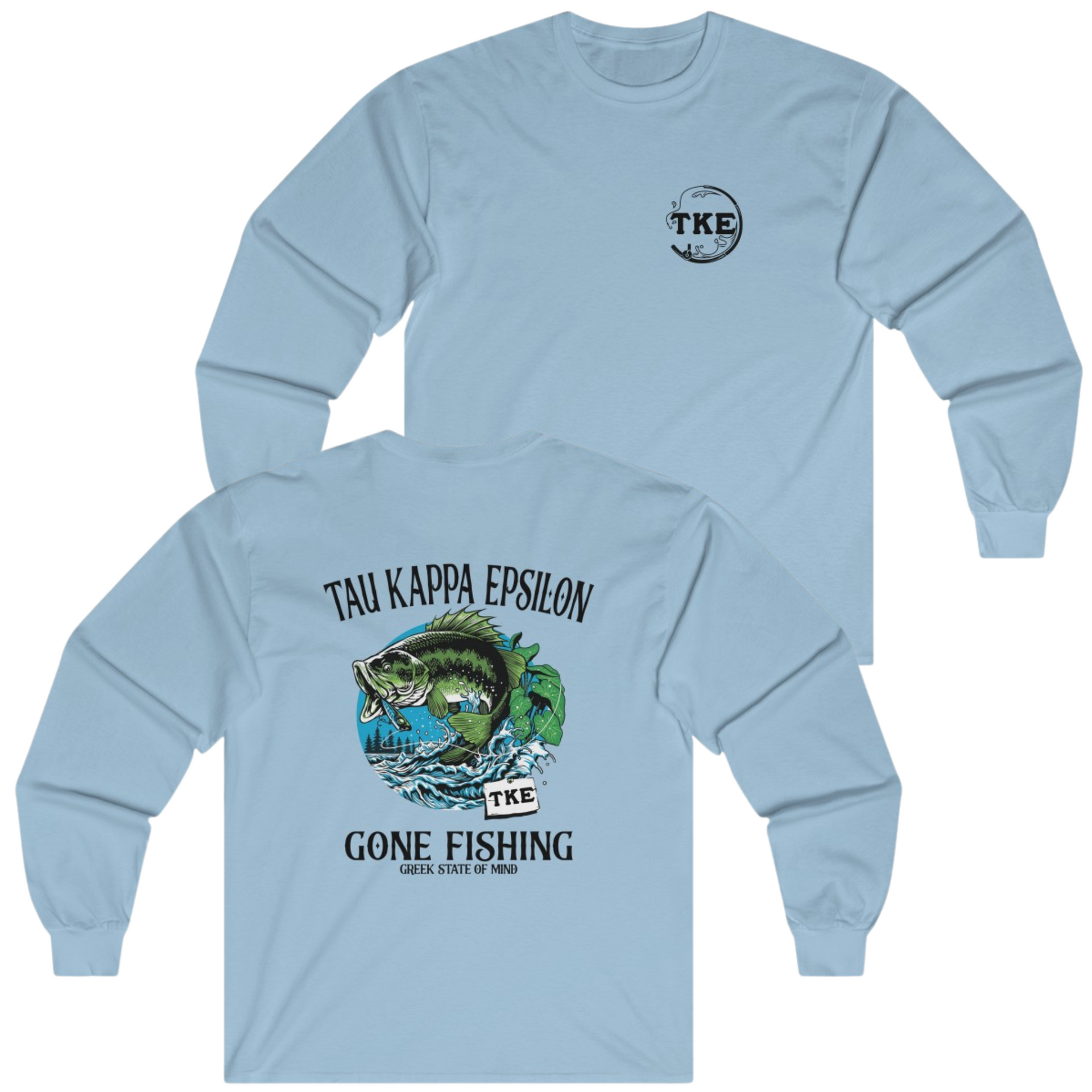 Light Blue Tau Kappa Epsilon Graphic Long Sleeve T-Shirt | Gone Fishing | TKE Clothing and Merchandise