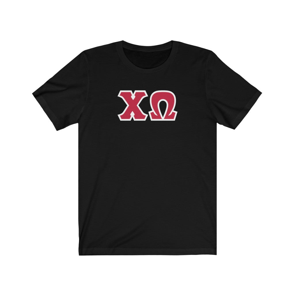 Chi Omega Print Letters | Cardinal & White Border T-Shirt