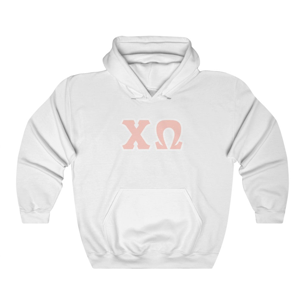 Chi Omega Print Letters | Peach with White Border Hoodie