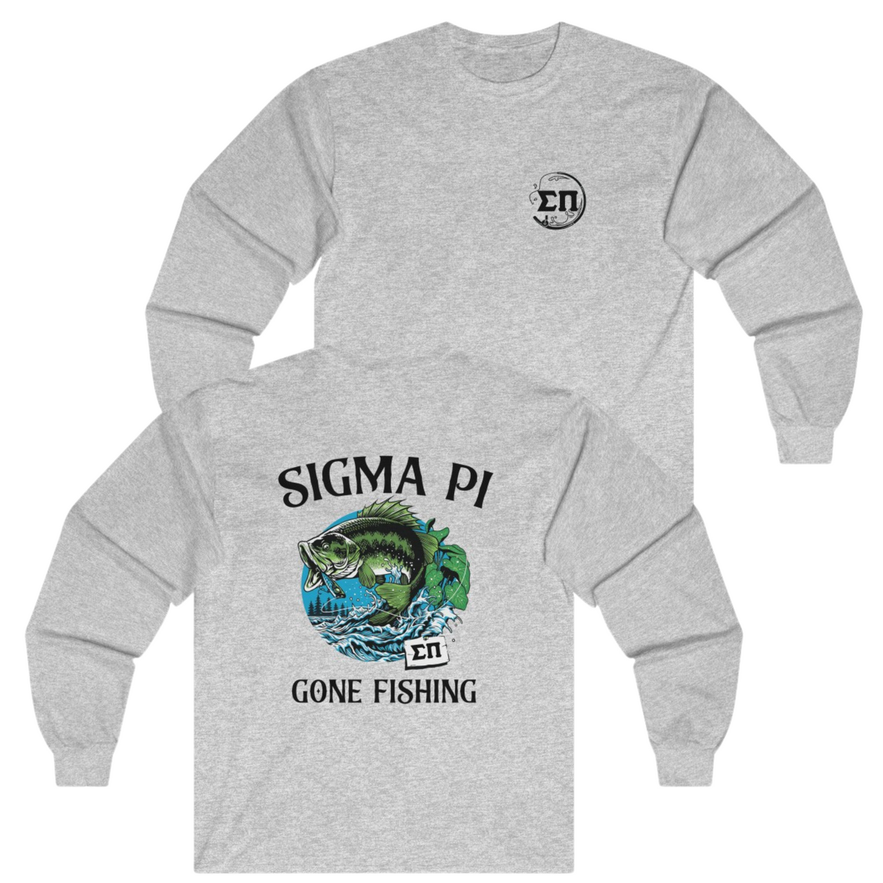 Grey Sigma Pi Graphic Long Sleeve T-Shirt | Gone Fishing | Sigma Pi Apparel and Merchandise 