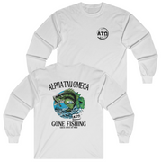 White Alpha Tau Omega Graphic Long Sleeve T-Shirt | Gone Fishing | Alpha Tau Omega Fraternity Merch 