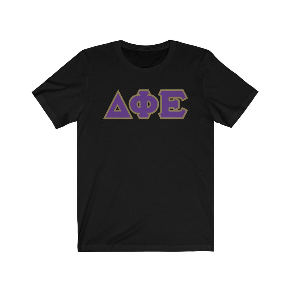 Delta Phi Epsilon Printed Letters | Purple with Gold Border T-Shirt