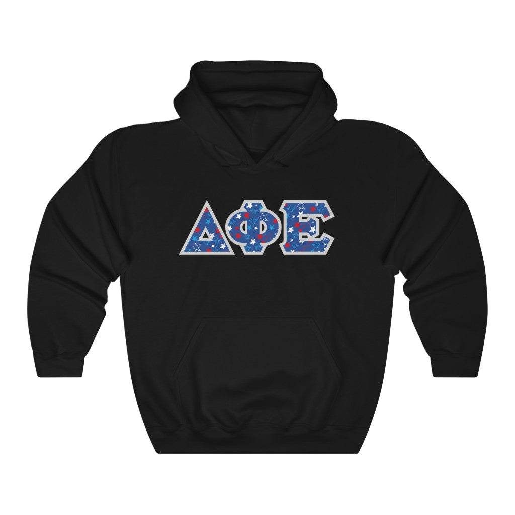 Delta Phi Epsilon Printed Letters | USA Stars Hoodie