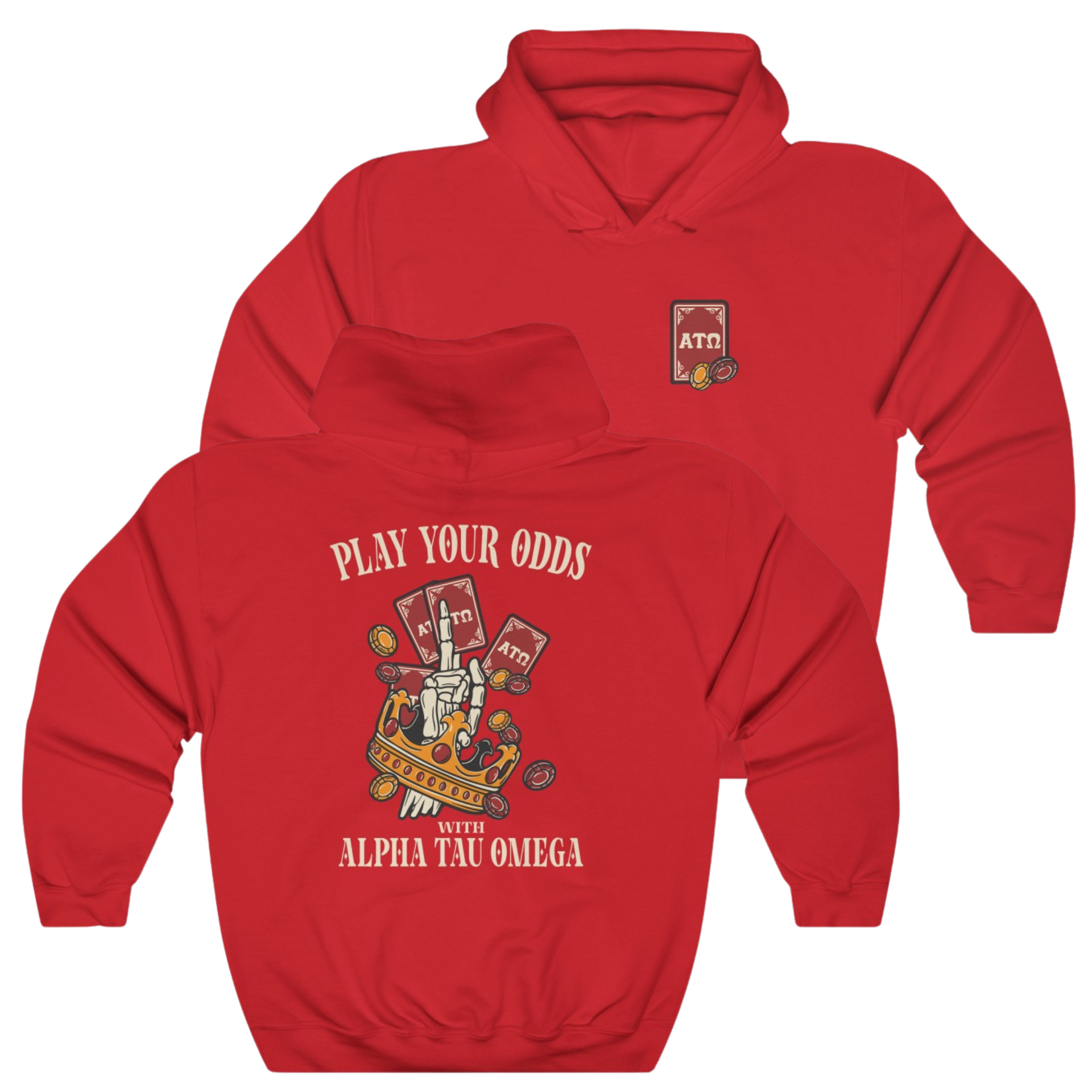 Red Alpha Tau Omega Graphic Hoodie | Play Your Odds | Alpha Tau Omega Fraternity Merchandise 