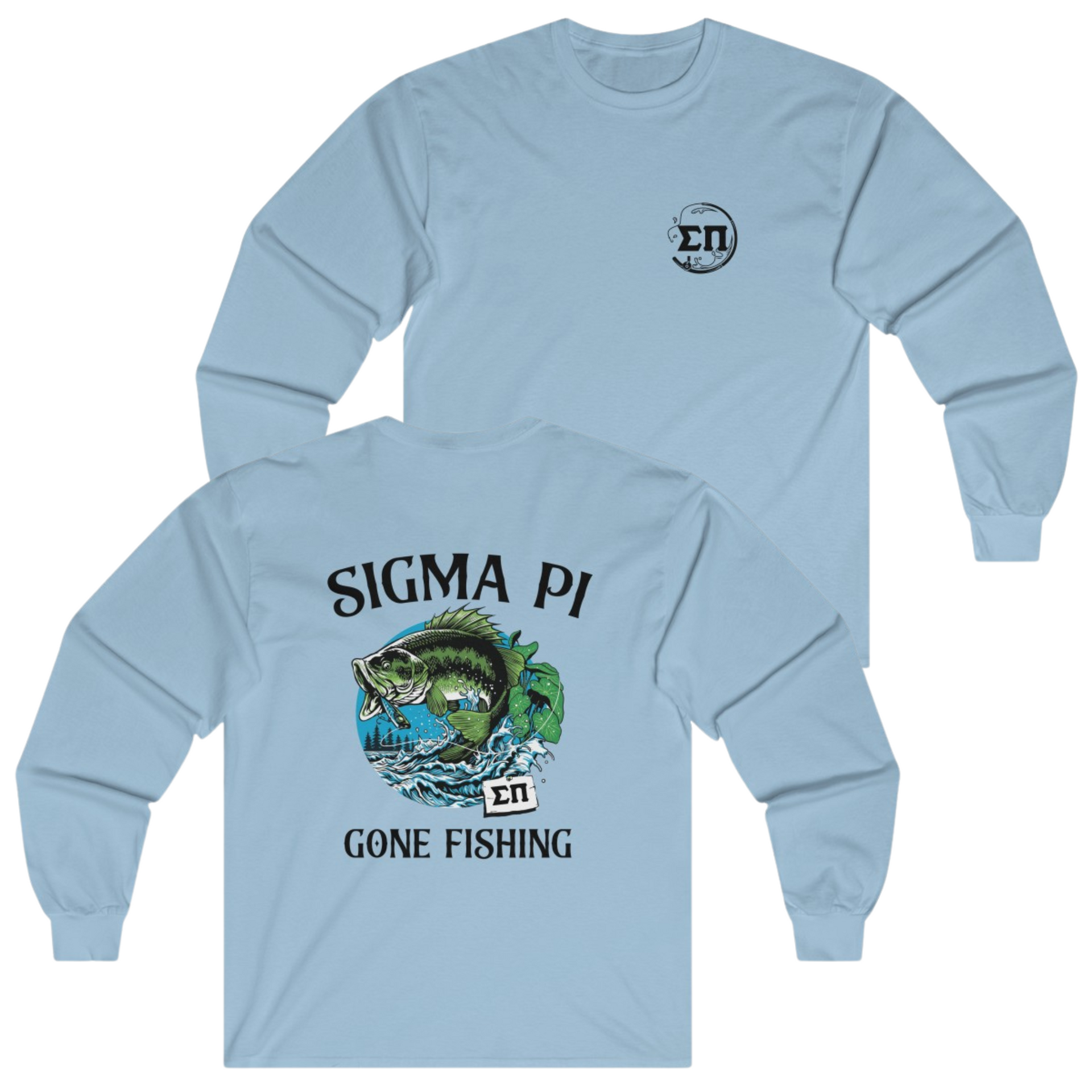 Light Blue Sigma Pi Graphic Long Sleeve T-Shirt | Gone Fishing | Sigma Pi Apparel and Merchandise 