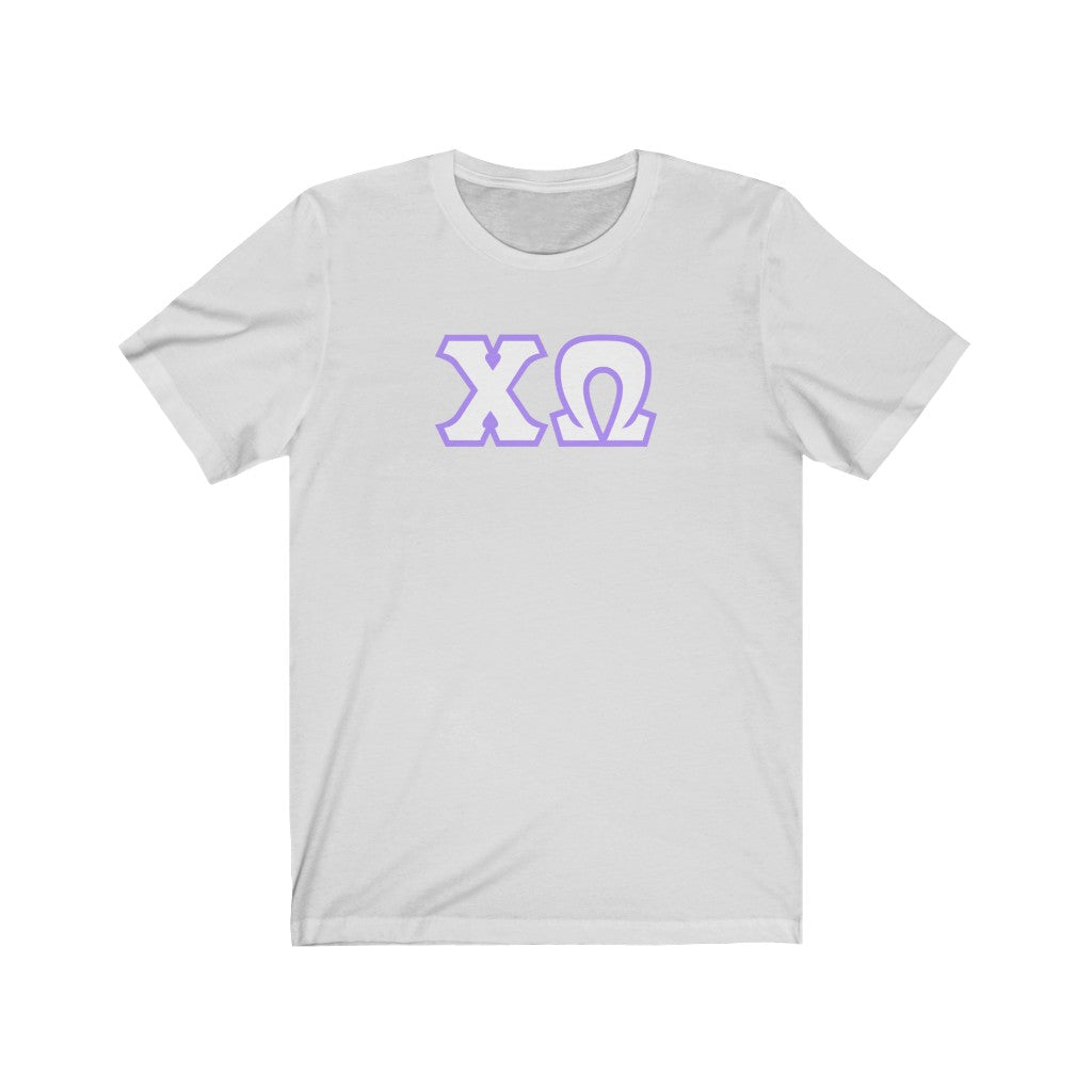 Chi Omega Print Letters | White with Purple Border T-Shirt