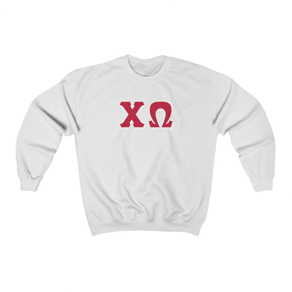 Chi Omega Print Letters | Cardinal & White Border Crewneck