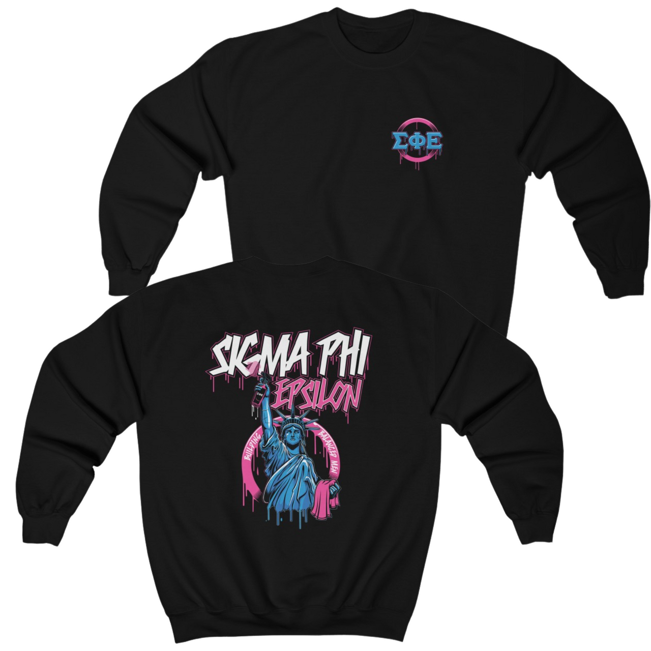 Black Sigma Phi Epsilon Graphic Crewneck Sweatshirt | Liberty Rebel | SigEp Clothing - Campus Apparel