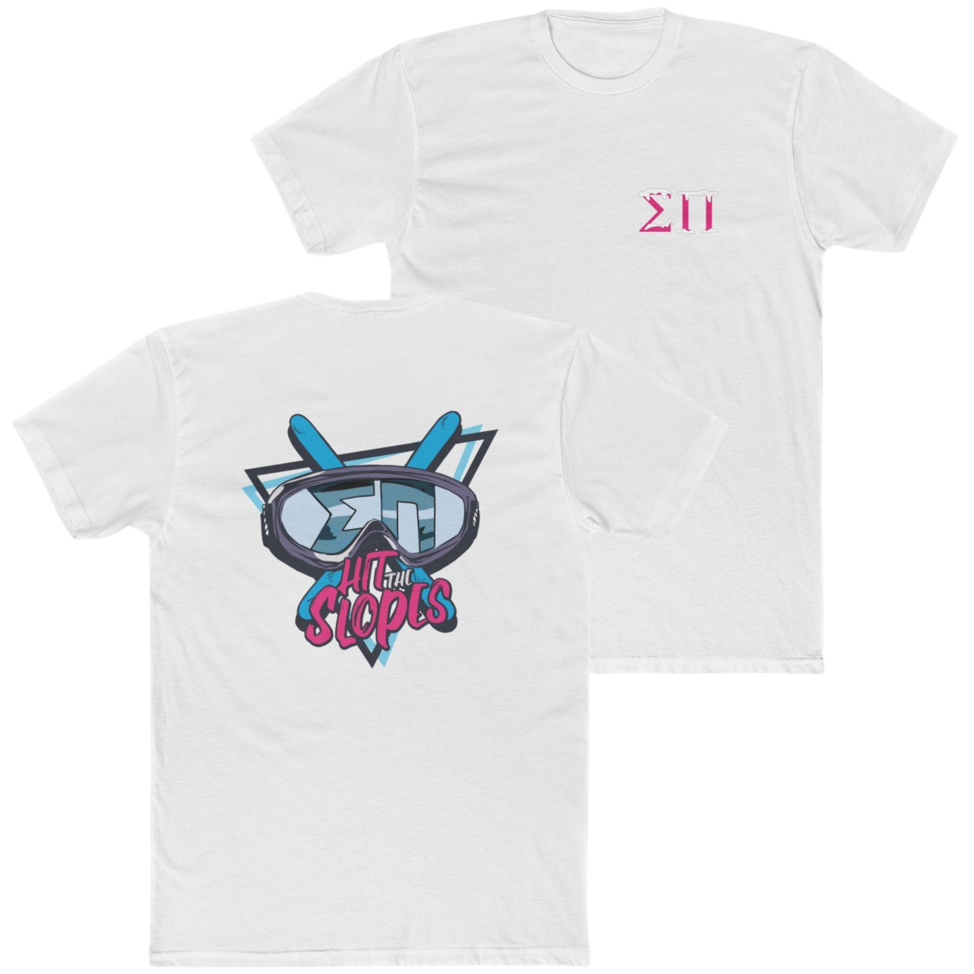 White Sigma Pi Graphic T-Shirt | Hit the Slopes | Sigma Pi Apparel and Merchandise