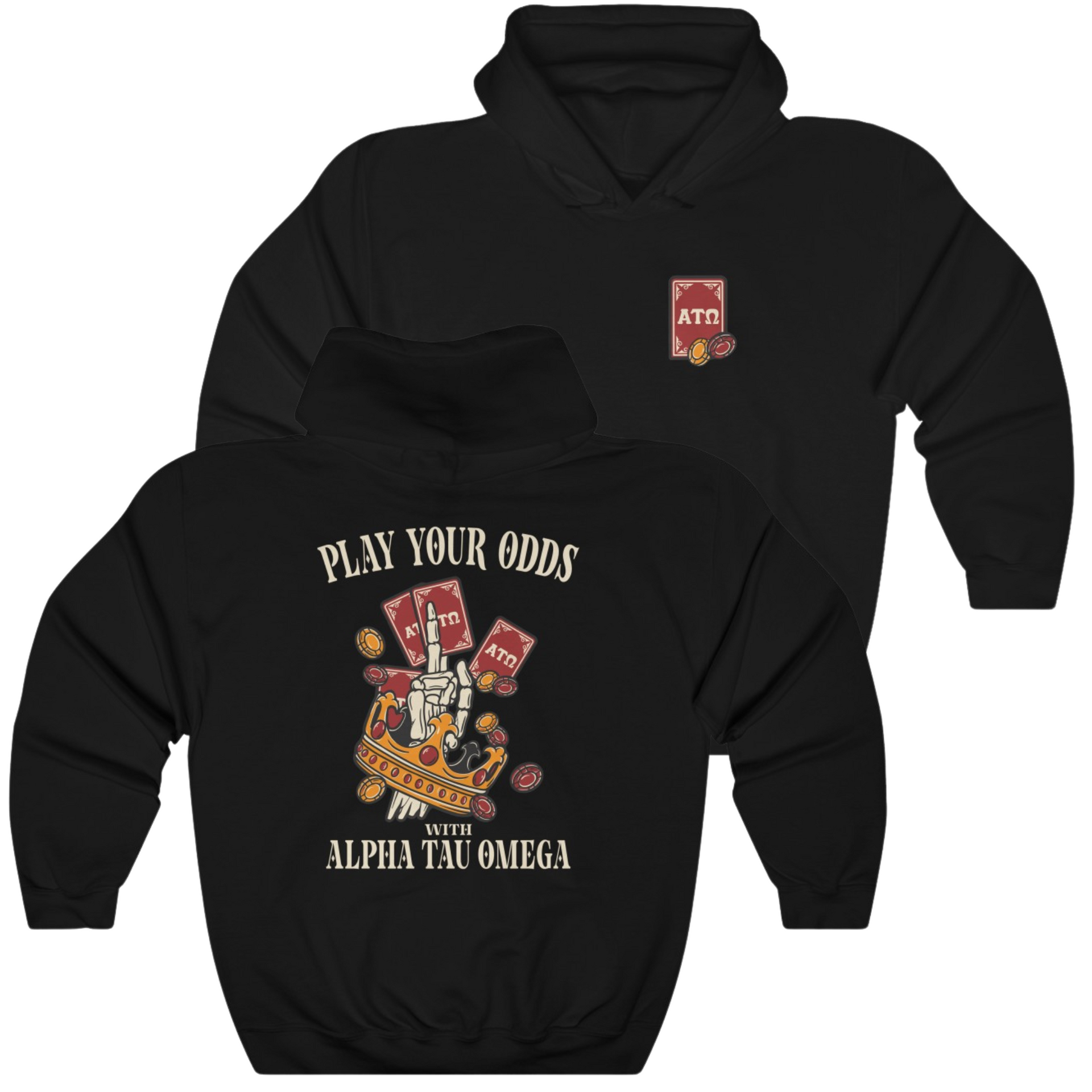 Black Alpha Tau Omega Graphic Hoodie | Play Your Odds | Alpha Tau Omega Fraternity Merchandise 
