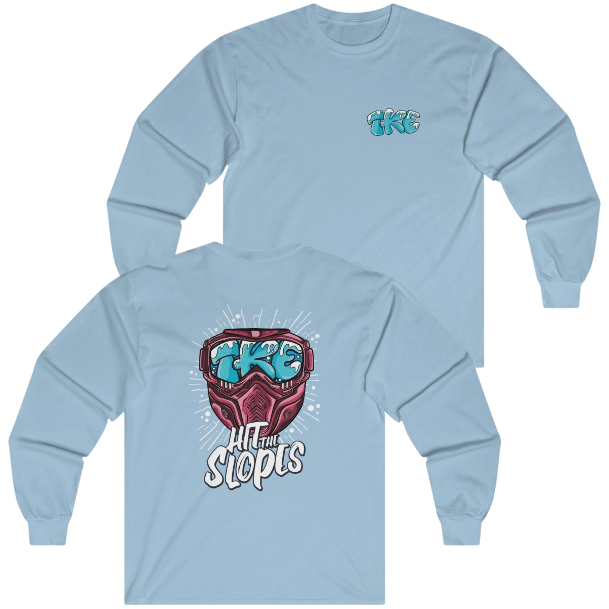 Tau Kappa Epsilon Graphic Long Sleeve T Shirt Hit the Slopes S Light Blue