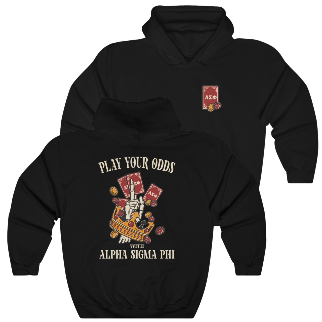 Black Alpha Sigma Phi Graphic Hoodie | Play Your Odds | Alpha Sigma Phi Fraternity Hoodie 