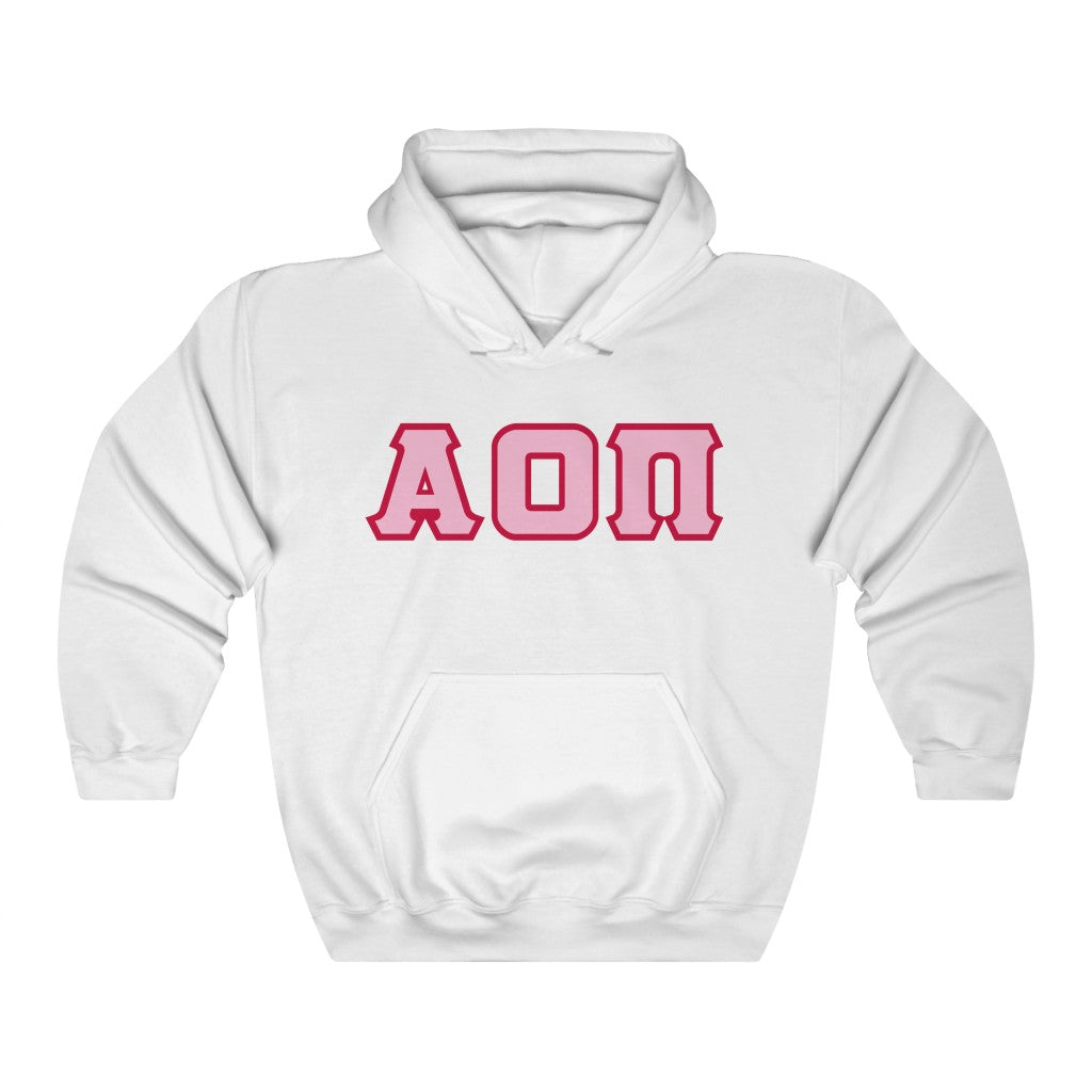 AOII Printed Letters | Pink with Red Border Hoodie