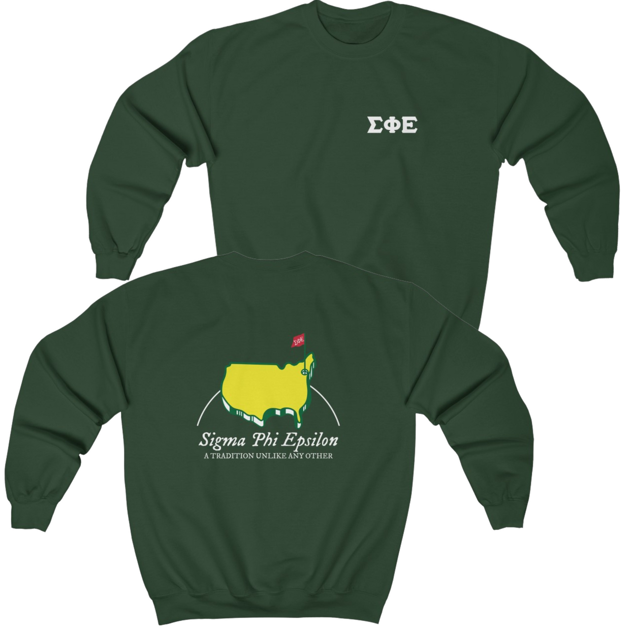 Green Sigma Phi Epsilon Graphic Crewneck Sweatshirt | The Masters | SigEp Clothing - Campus Apparel