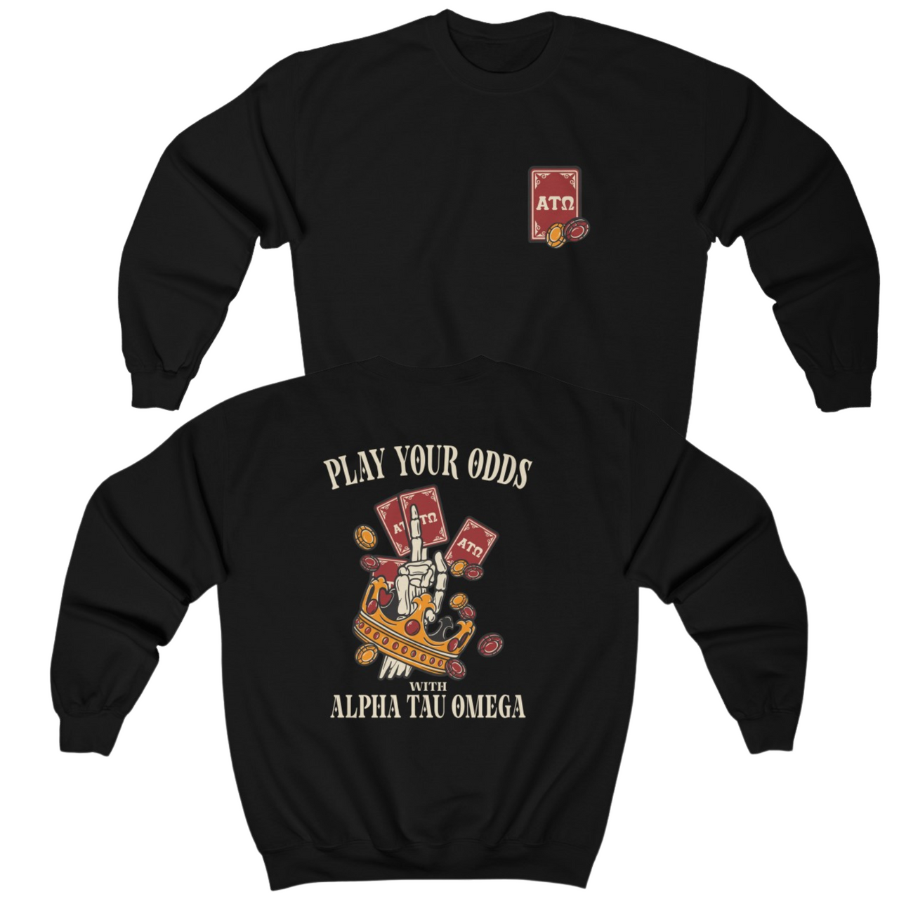 Black Alpha Tau Omega Graphic Crewneck Sweatshirt | Play Your Odds | Alpha Tau Omega Fraternity Merchandise 
