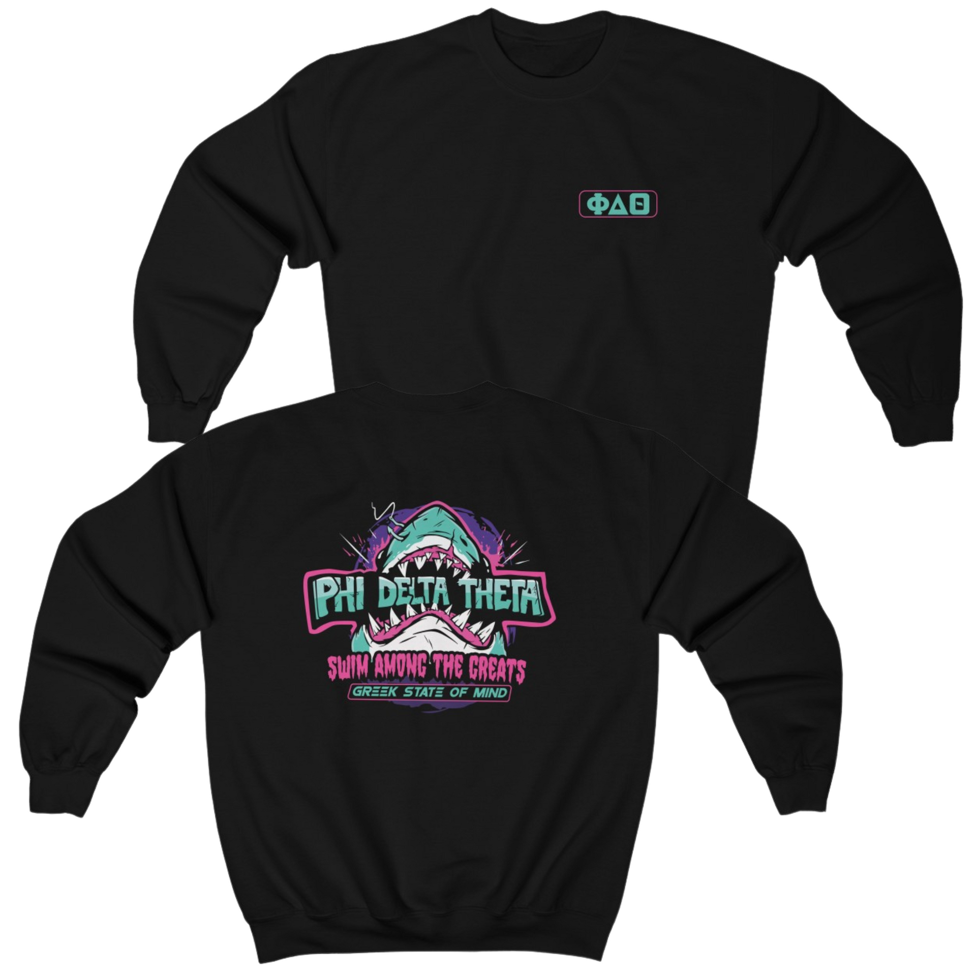 Black Phi Delta Theta Graphic Crewneck Sweatshirt | The Deep End | phi delta theta fraternity greek apparel 