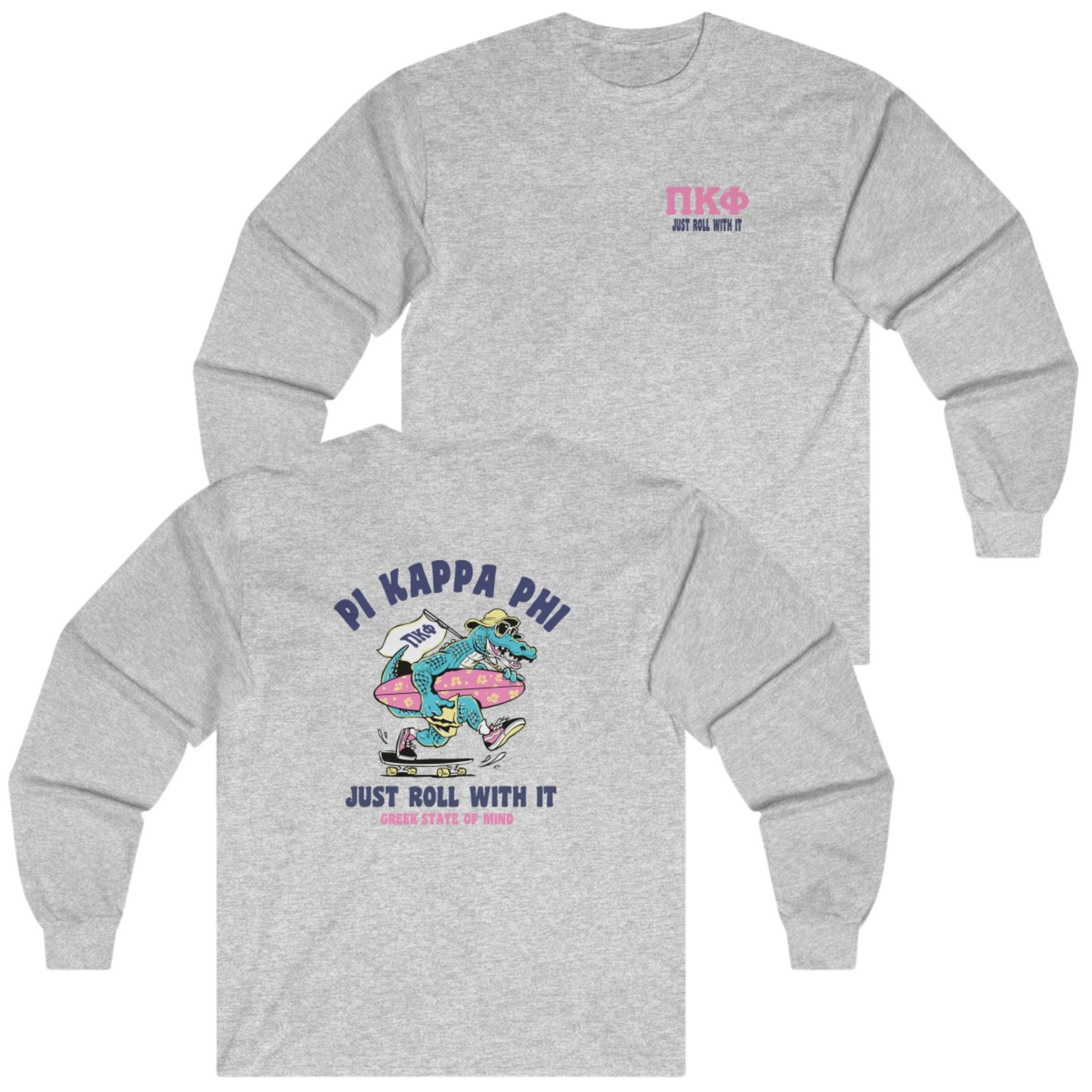 Grey Pi Kappa Phi Graphic Long Sleeve | Alligator Skater | Pi kappa alpha fraternity shirt