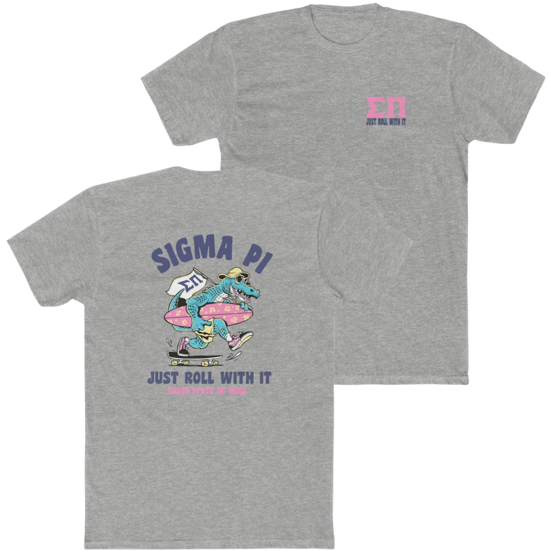Grey Sigma Pi Graphic T-Shirt | Alligator Skater | Sigma Pi Apparel and Merchandise 