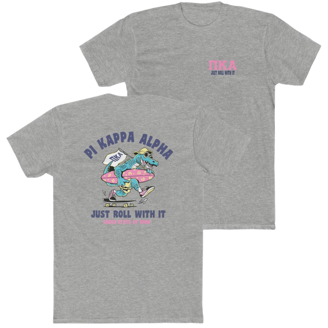 grey Pi Kappa Alpha Graphic T-Shirt | Alligator Skater | Pi kappa alpha fraternity shirt 