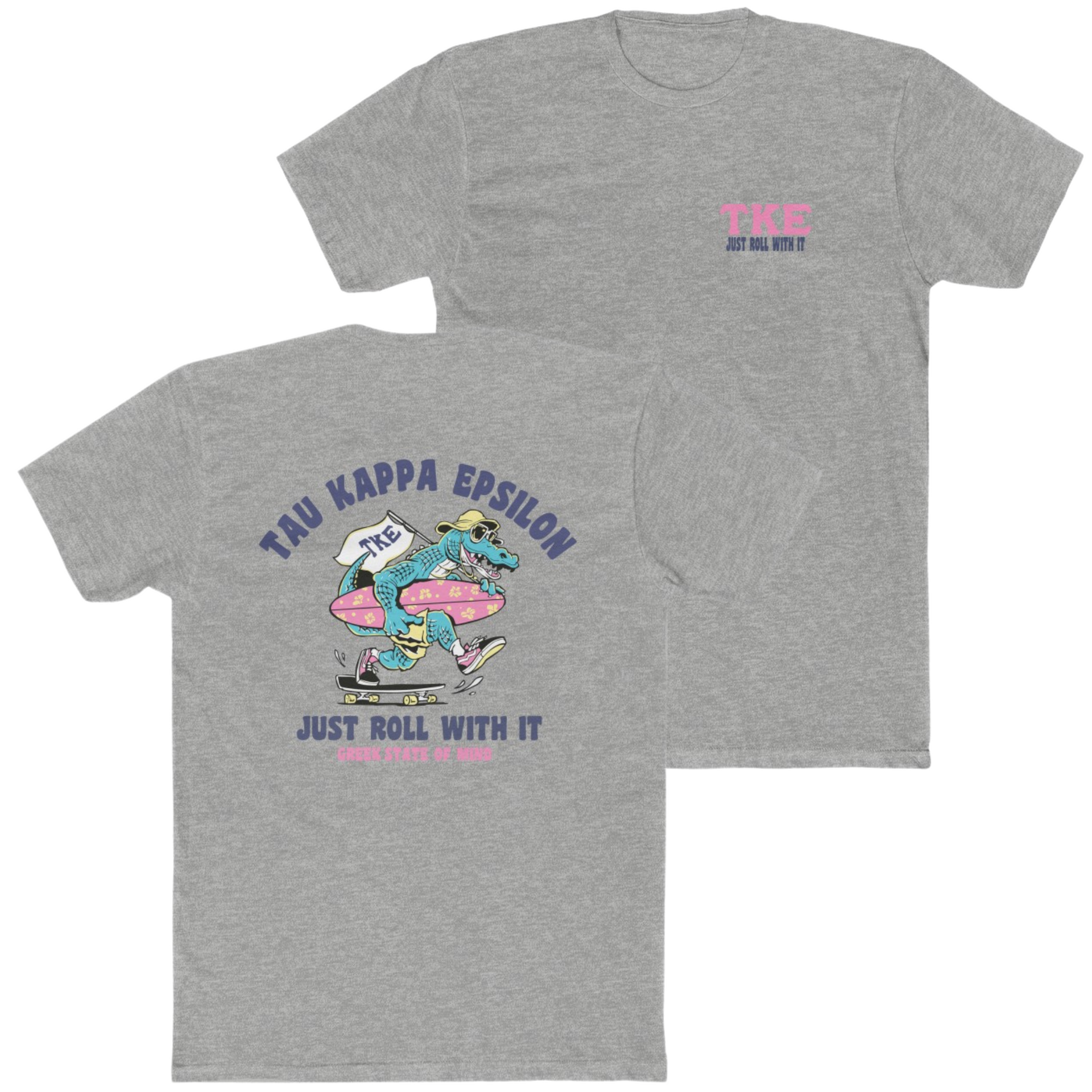 Grey Tau Kappa Epsilon Graphic T-Shirt | Alligator Skater | TKE Clothing and Merchandise