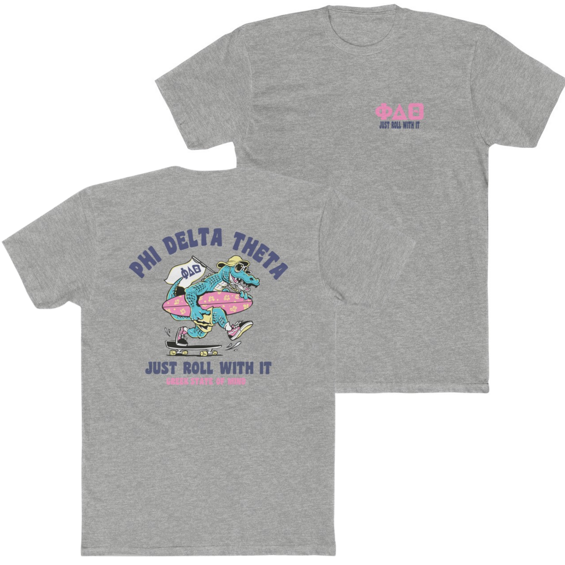 grey Phi Delta Theta Graphic T-Shirt | Alligator Skater | phi delta theta fraternity greek apparel 