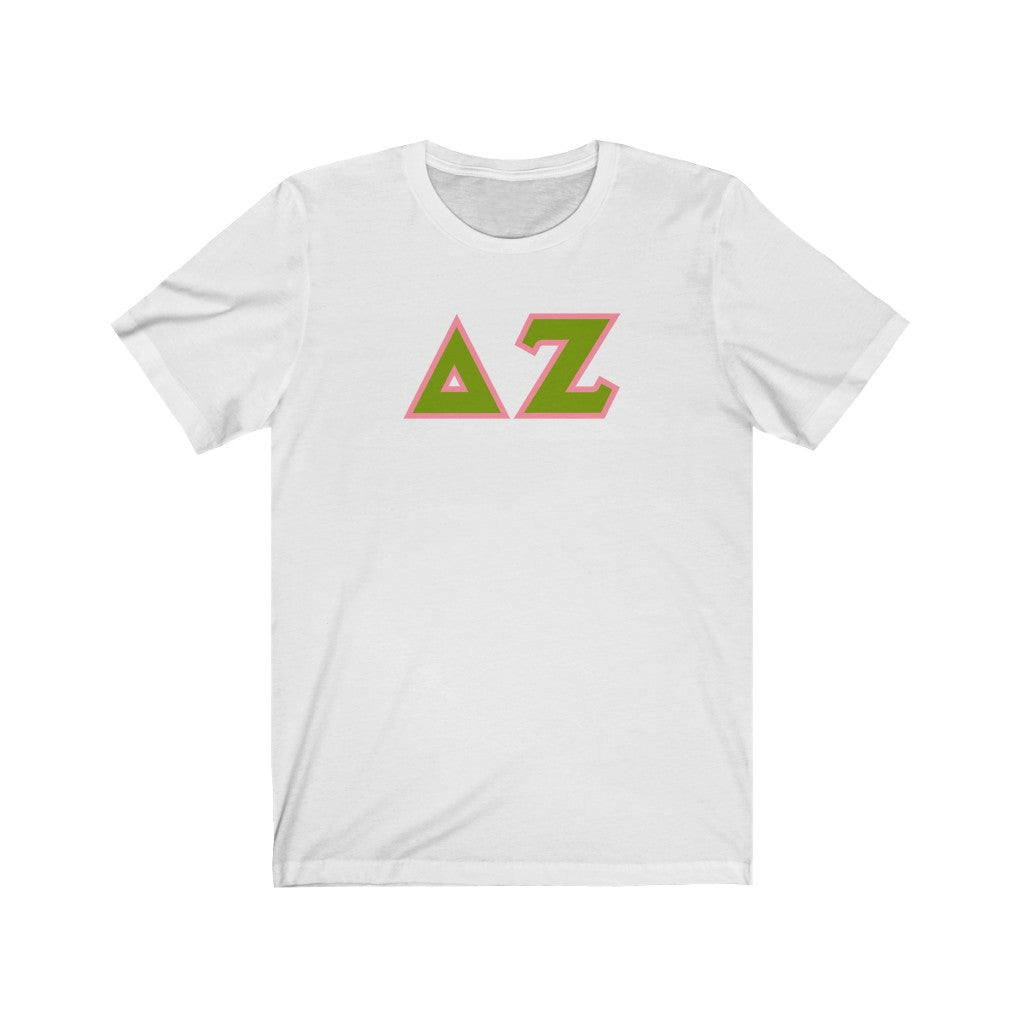 Delta Zeta Printed Letters | Green & Pink Border T-Shirt