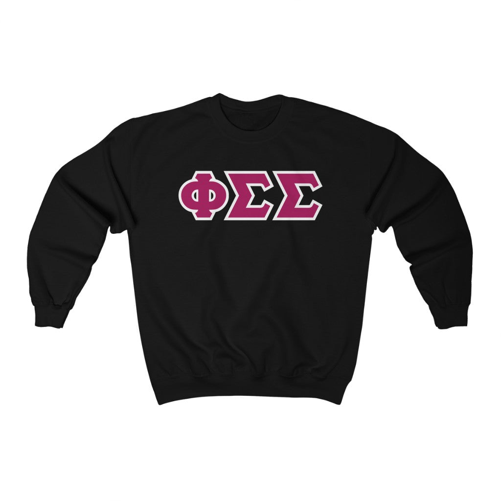 Phi Sigma Sigma Printed Letters | Drk Pink & White Border Crewneck
