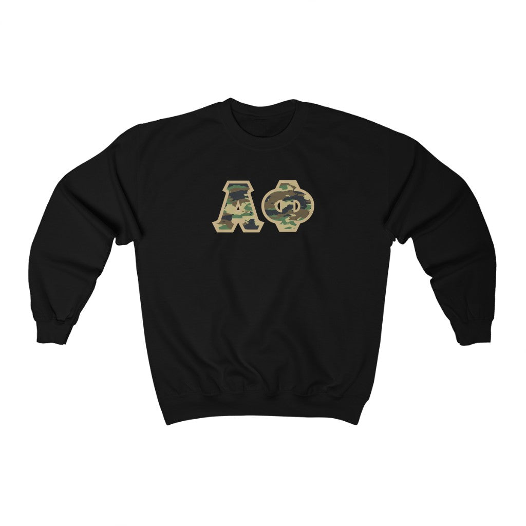 Alpha Phi Printed Letters | Camouflage Crewneck