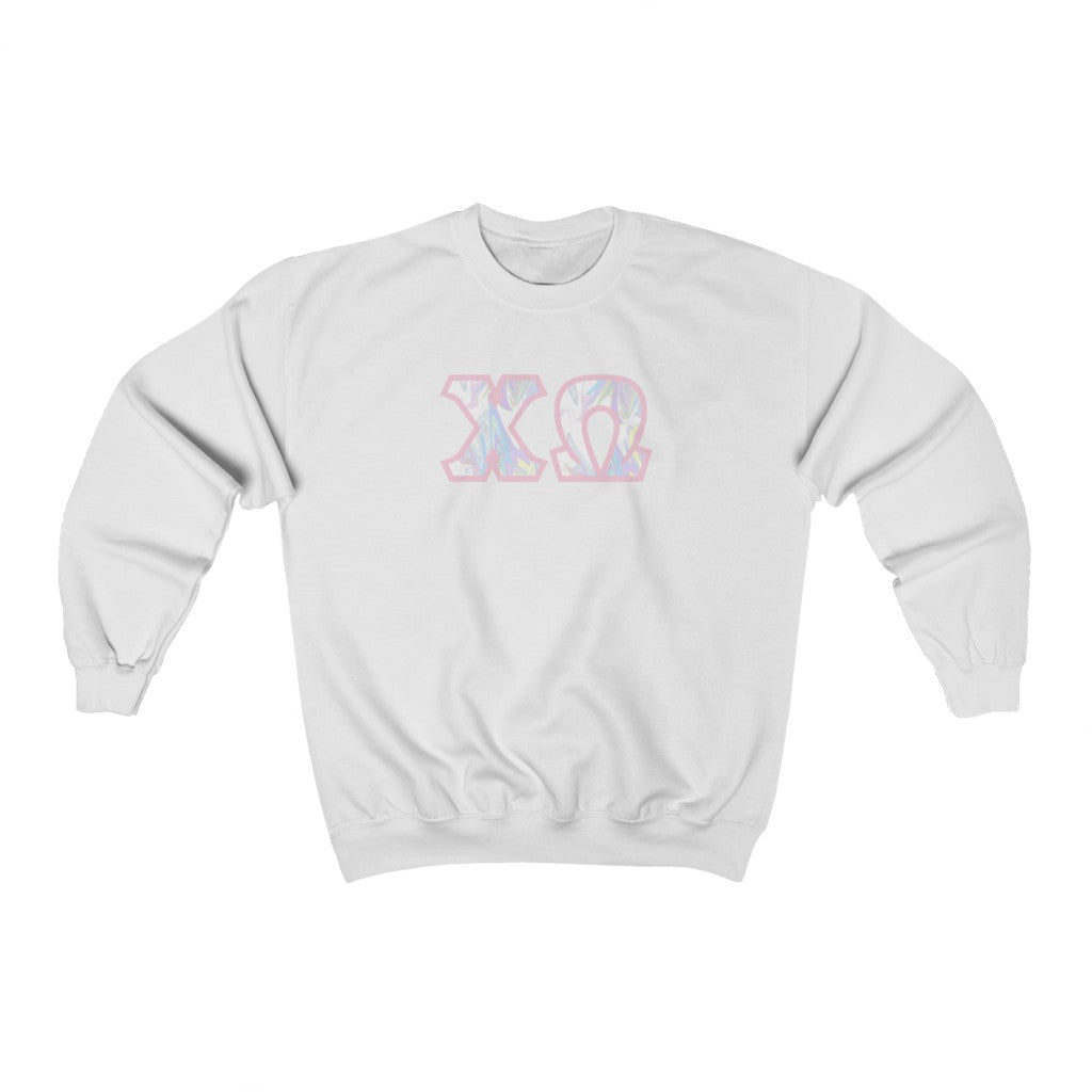 Chi Omega Printed Letters | Pastel Tie-Dye Crewneck