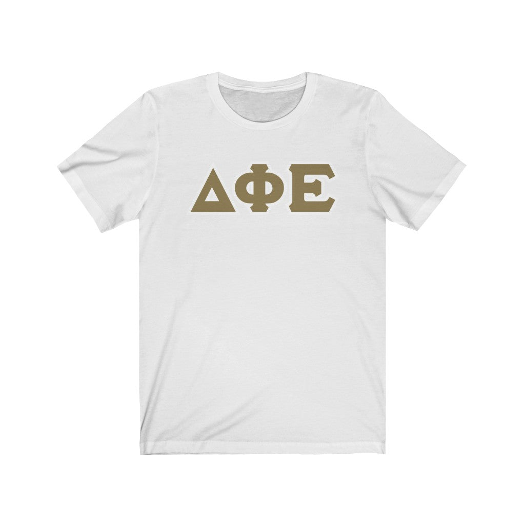 Delta Phi Epsilon Printed Letters | Gold with White Border T-Shirt