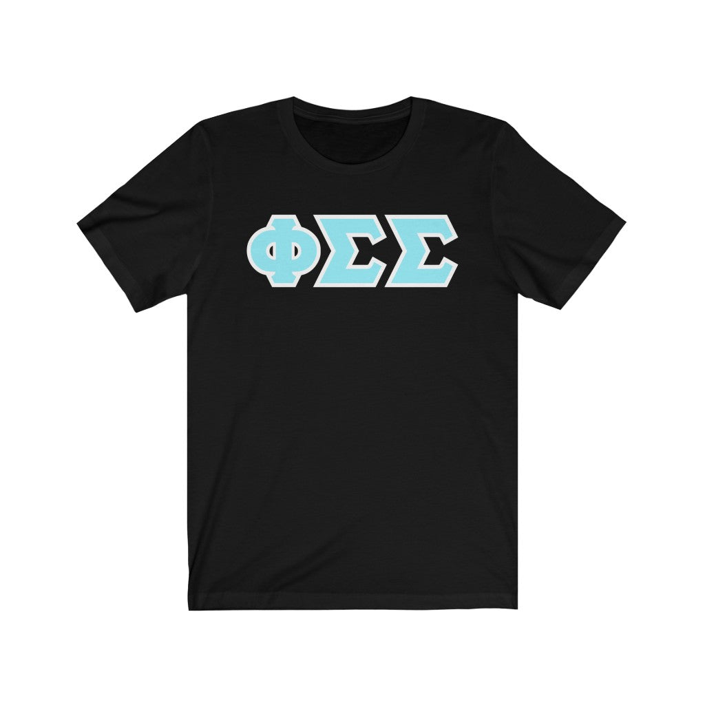 Phi Sig Printed Letters | Cyan with White Border T-Shirt