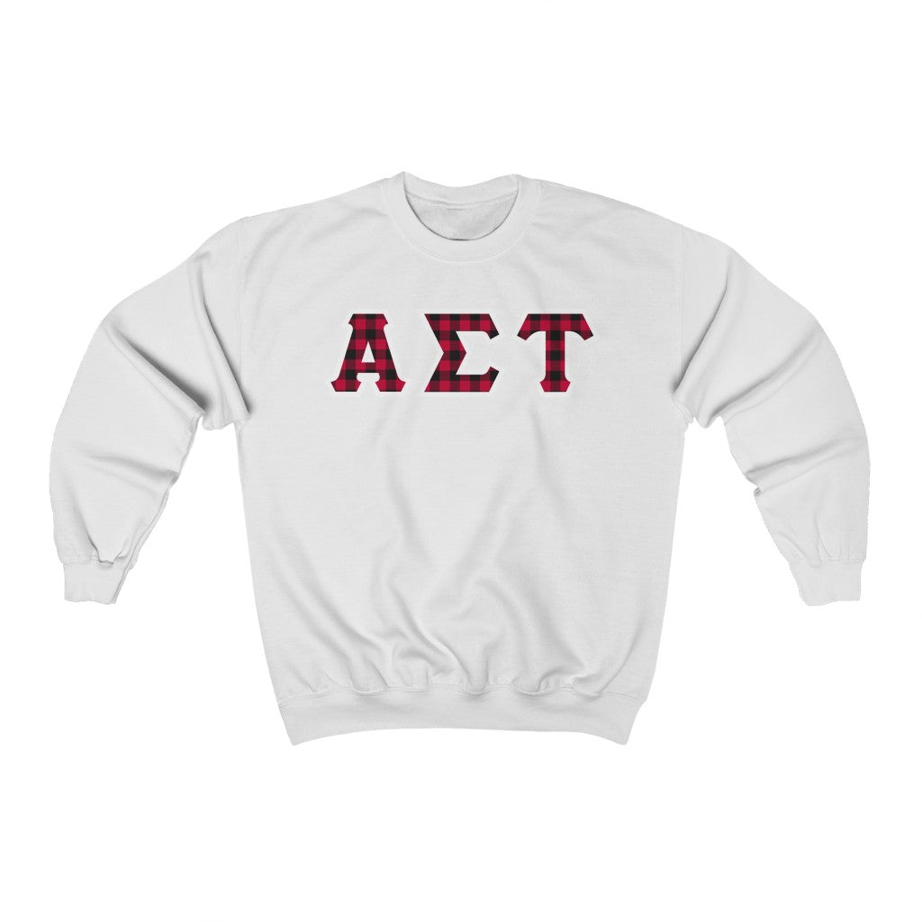 Alpha Sigma Tau Printed Letters | Buffalo Plaid Crewnecks