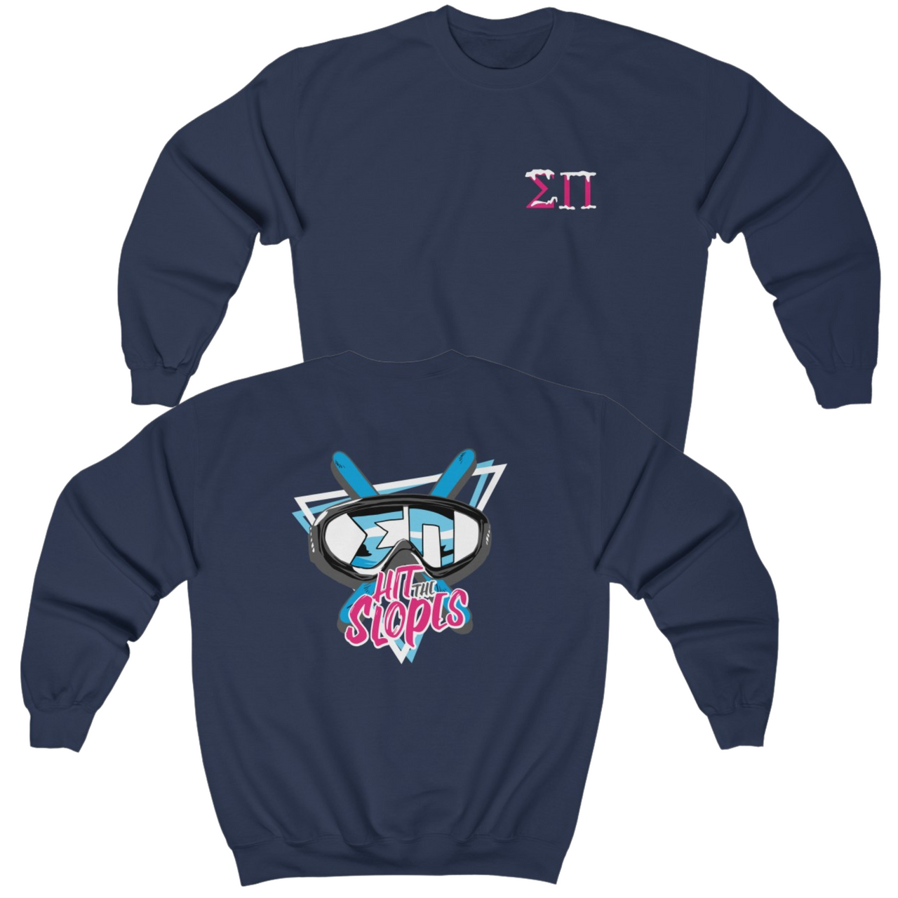Navy Sigma Pi Graphic Crewneck Sweatshirt | Hit the Slopes | Sigma Pi Apparel and Merchandise