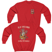 Red Alpha Tau Omega Graphic Crewneck Sweatshirt | Play Your Odds | Alpha Tau Omega Fraternity Merchandise 